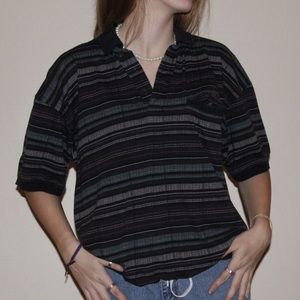 SAFE HARBOR quarter button down multicolored with dark blues and greens